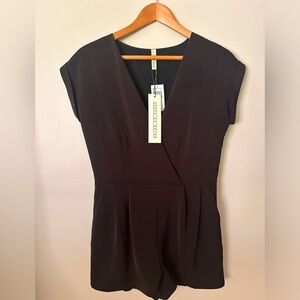 State Of Being Revolve Black Rolled Sleeve Cross Front Playsuit Romper S